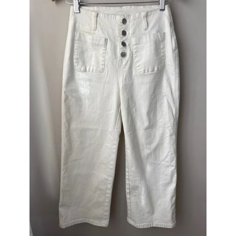 Sidefeel Zimbaplatinum White Cropped Wide Leg Jeans Size 6